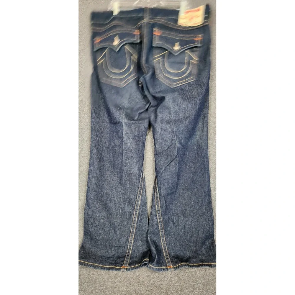 True Religion Joey Flare Jeans Mens 38x30 Raw Denim Made in USA Orange‎ Stitch